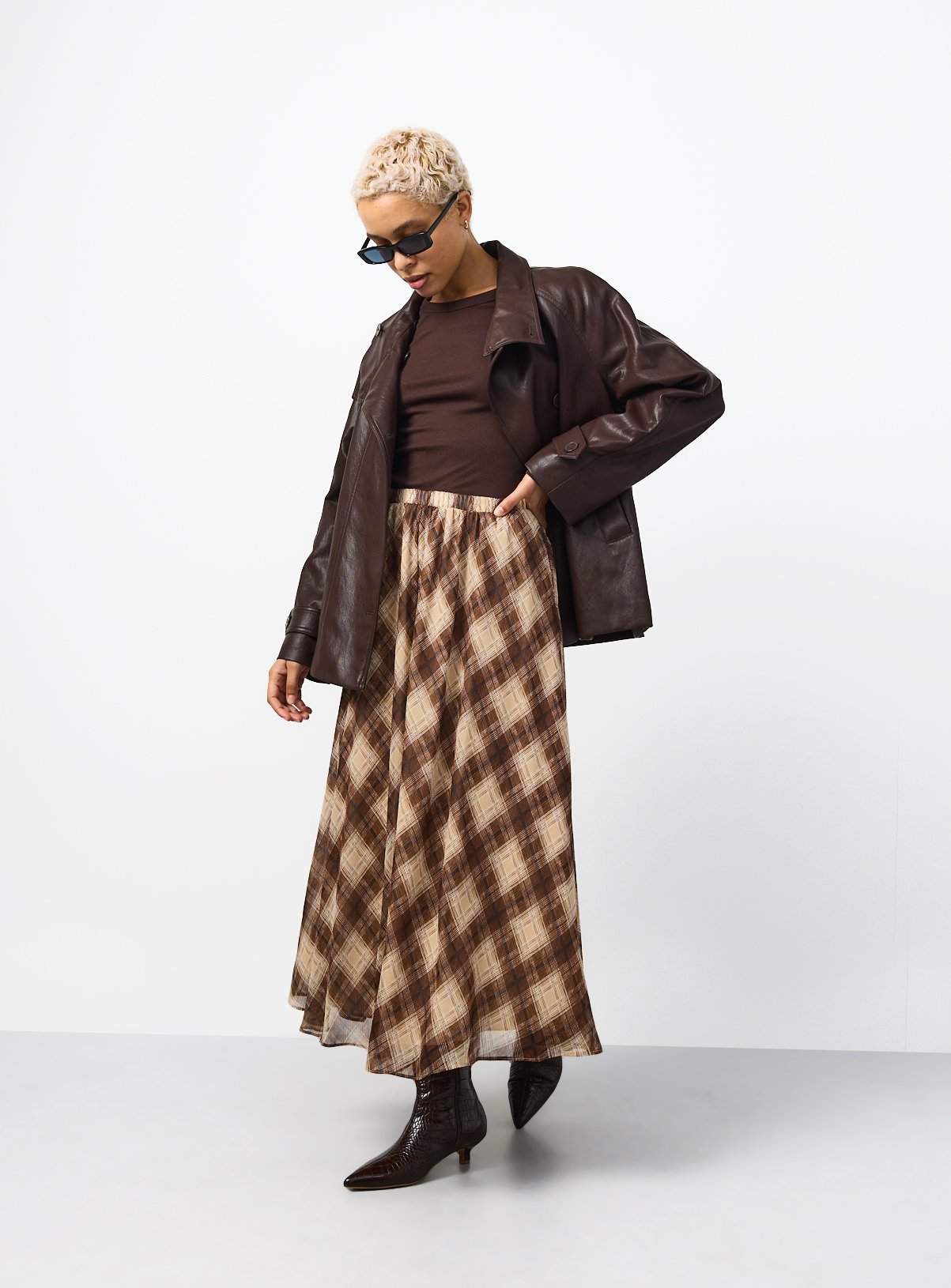 Buy Brown Check Chiffon Midaxi Skirt 10 | Skirts | Argos